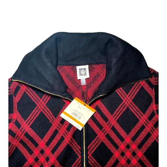Anne Klein - NWT - Red and Black Zip up Womens Sweater - Picture 1 of 7